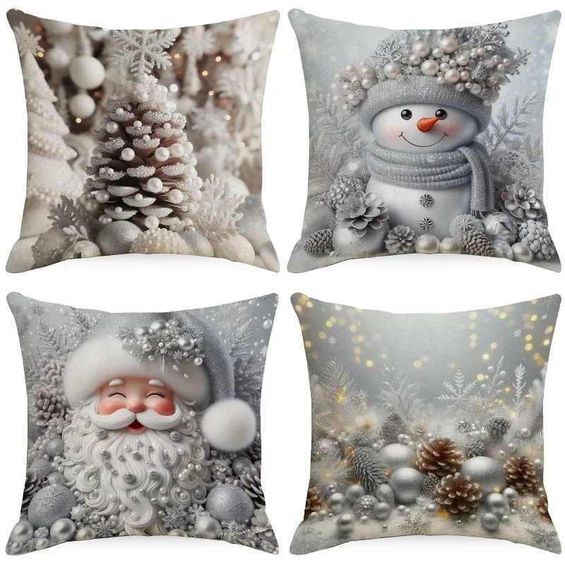 

Christmas Throw Pillow Covers 45x45cm Set Of 4,Xmas Snowman Pillow Covers for Home Sofa Bed Couch,Merry Christmas Cushion Cover