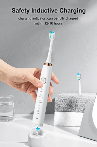 Электрическая ультразвуковая зубная щетка Sarmocare S100 с 4 режимами и 8 насадками — фото товара