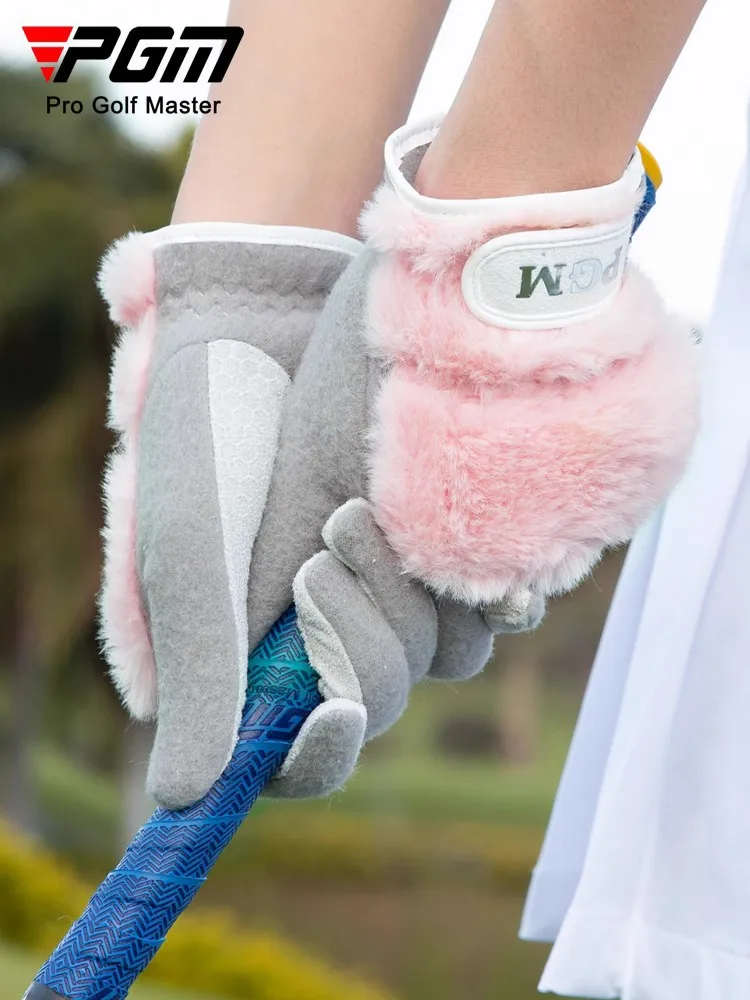 Pgm Autumn and Winter Golf Gloves Women's Fleece Thickened Rabbit-Like Fur Thermal Gloves St033