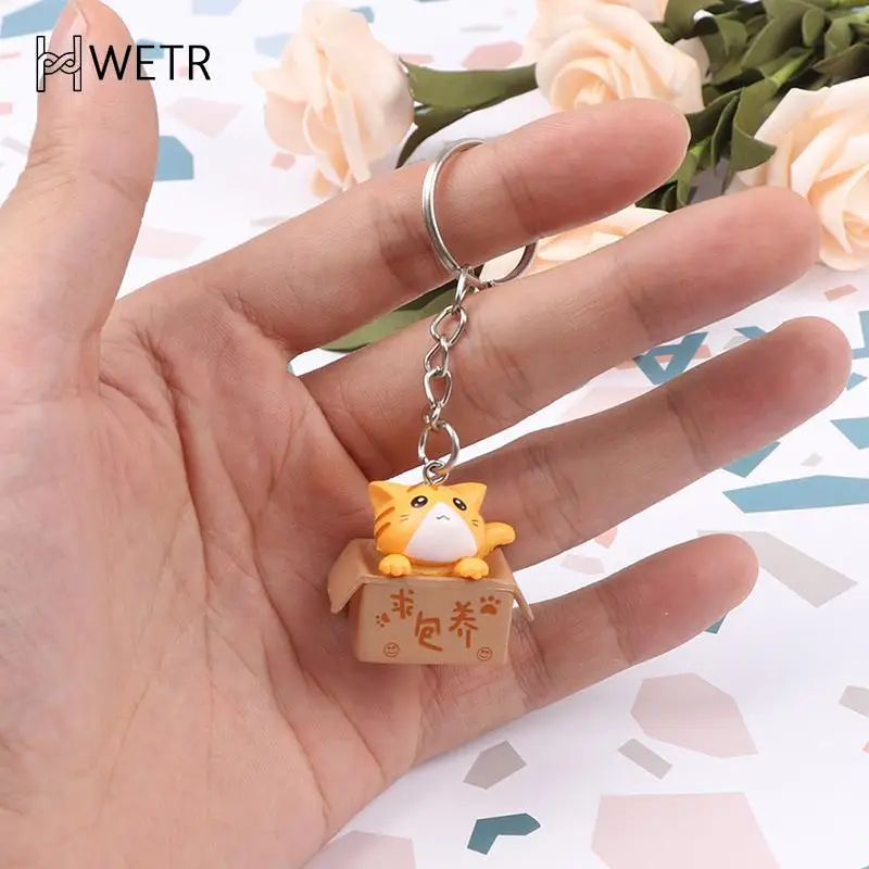 Cute Little Box Cat Key Chain Kawaii Kitten Car Keychain Fashion Letter Keyring