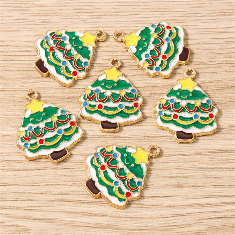 10 Stück 22x28mm Niedliche Emaille-Weihnachtsbaum-Anhänger für Schmuckherstellung, Halsketten, Ohrringe, Armbänder, DIY-Bastelzubehör – Detail 6