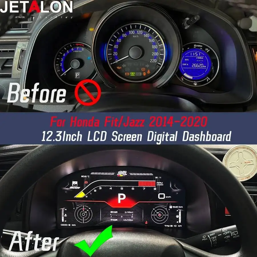 12.3 "لينكس سيارة LCD لوحة العدادات الرقمية العنقودية لهوندا صالح جاز 2014-2020 عداد السرعة لوحة القيادة شاشة قمرة القيادة الافتراضية