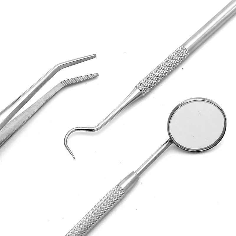 Dental Stainless Steel Cleaning Kit with Storage Box Dental Mirror Explorer Tweezer Probe Hoe Sickle Scaler Dentist Instruments