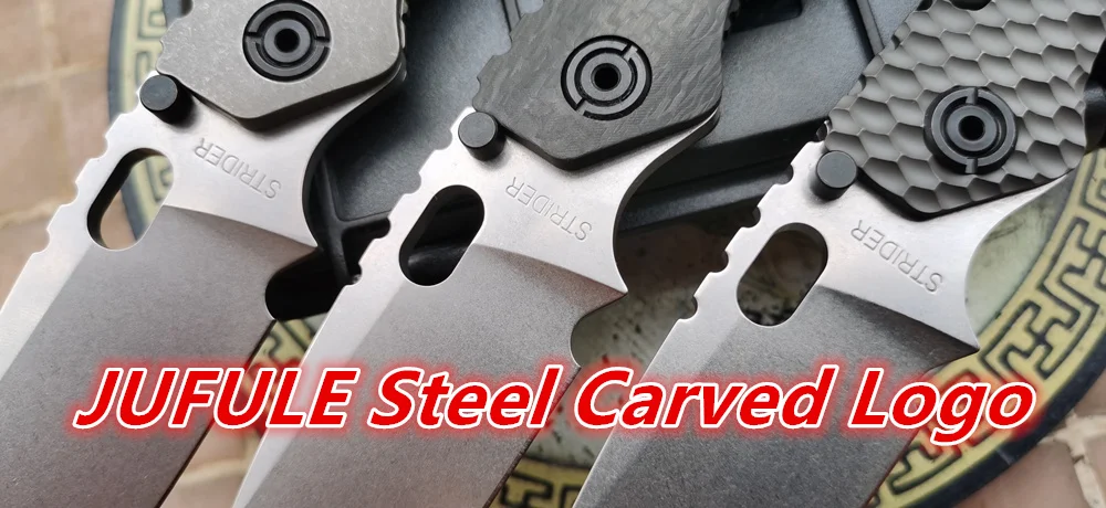 JUFULE Strider SMF Tanto Drop AUS10 Titanium Carbon Fibre Copper Washers Folding Utility Knife Camping Hunting Outdoor EDC Tool