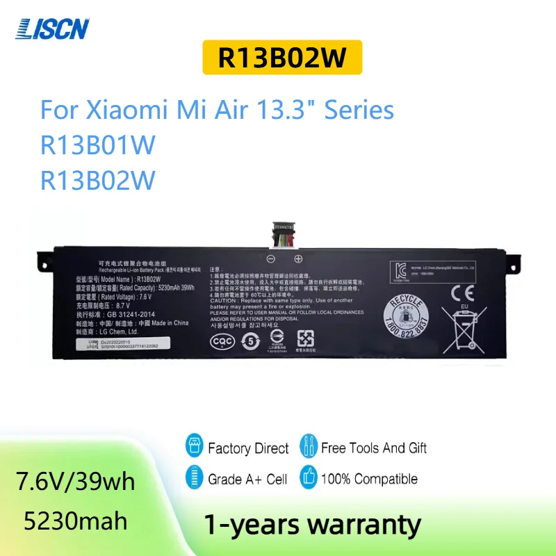 R13B02W   R13B01W Laptop Battery For Xiaomi Mi Air 13.3