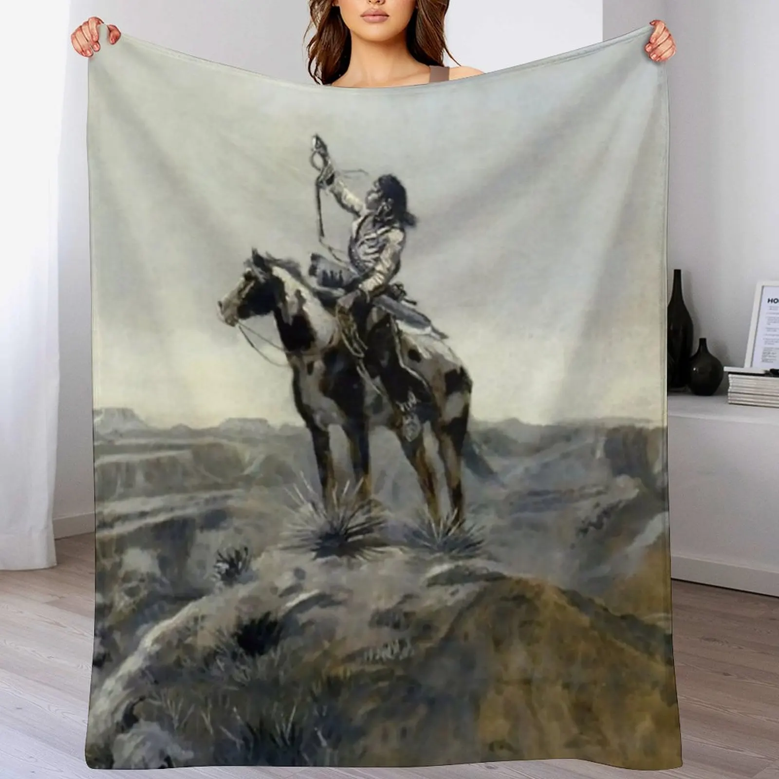 

aWara Western Painting by Charles M Russell Throw Blanket Decorative Throw Hair Sofa Quilt Luxury Designer Blankets