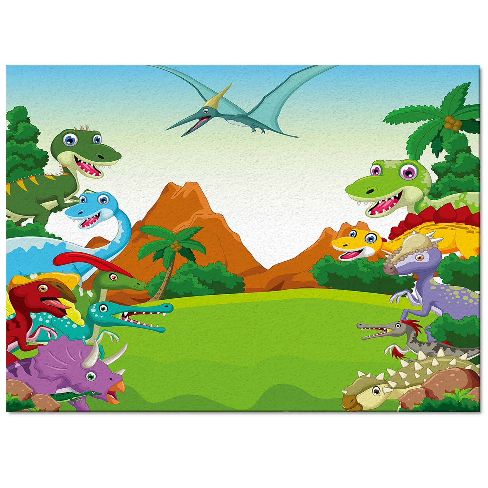 Green Purple Dinosaur Grove Mountain Sky Carpet Area Rug Kids Room Living Room Bedroom Home Play Decoration Large Floor Mat