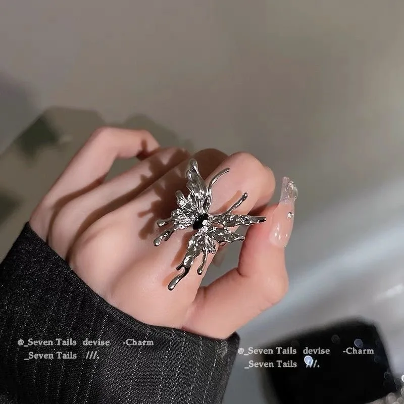 Fashion Y2K Liquid Butterfly Adjustable Women's Ring Trendy Gothic Punk Vintage Rings Set For Women Girls Couples Jewelry Gift