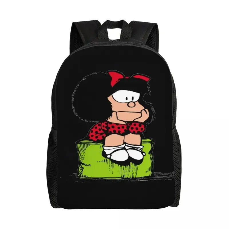 Custom Mafalda Thinking Backpacks for Women Men School College Student Bookbag Fits 15 Inch Laptop Quino Comic Cartoon Bags