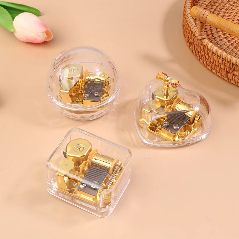 1pc Mini Creative Acrylic Material Transparent Hand Windup Metal Movement Octave Box Music Box, Friend Couple Birthday Gift