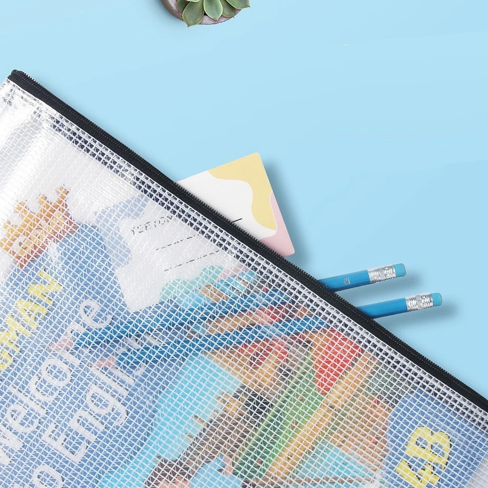 

10Pcs Mesh Zipper Pouch A5 A6 Document Bag Waterproof Plastic Zip File Folders for Office Supplies Travel Storage Bags