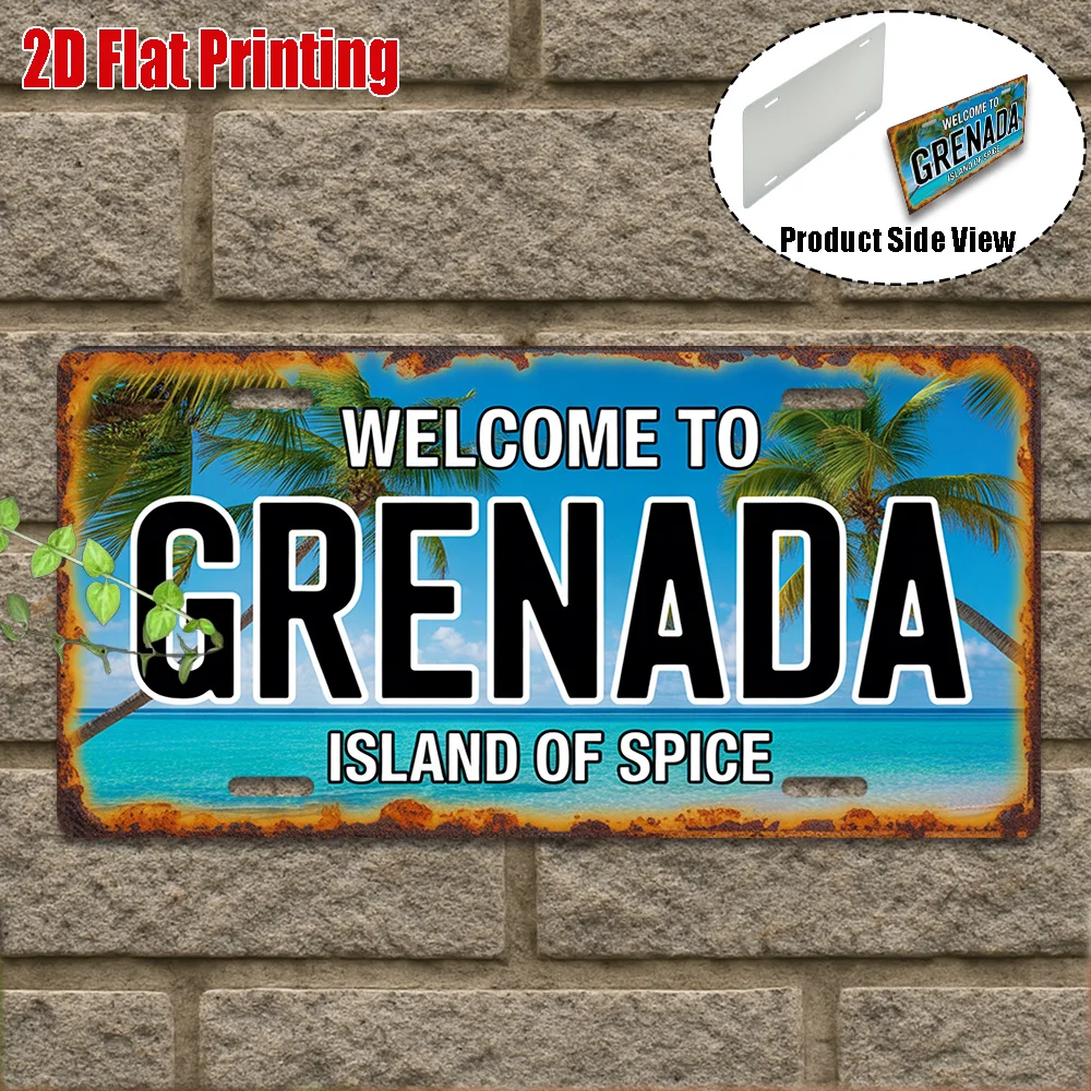 2D Flat Retro Outdoor Wall Art Plaque Welcome to Grenada Spice Island Tropical Island Scenery Sign Only for Decorative Purposes