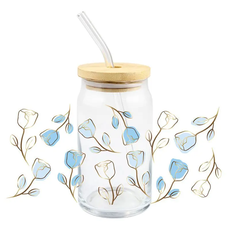 Color Rose Flowers UV DTF Wrap Transfer Stickers 3D Colorful Design DTF Wrap For 16OZ Glasses Cups Mugs Decal