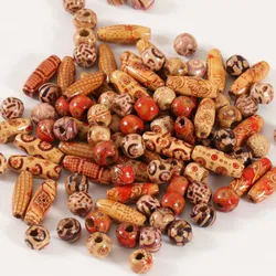 100 PCs/bag 2 Style Wood Color Square Vintage Painted Wooden Beads African Hair Rings Reggae Braided Dreadlock Accessories