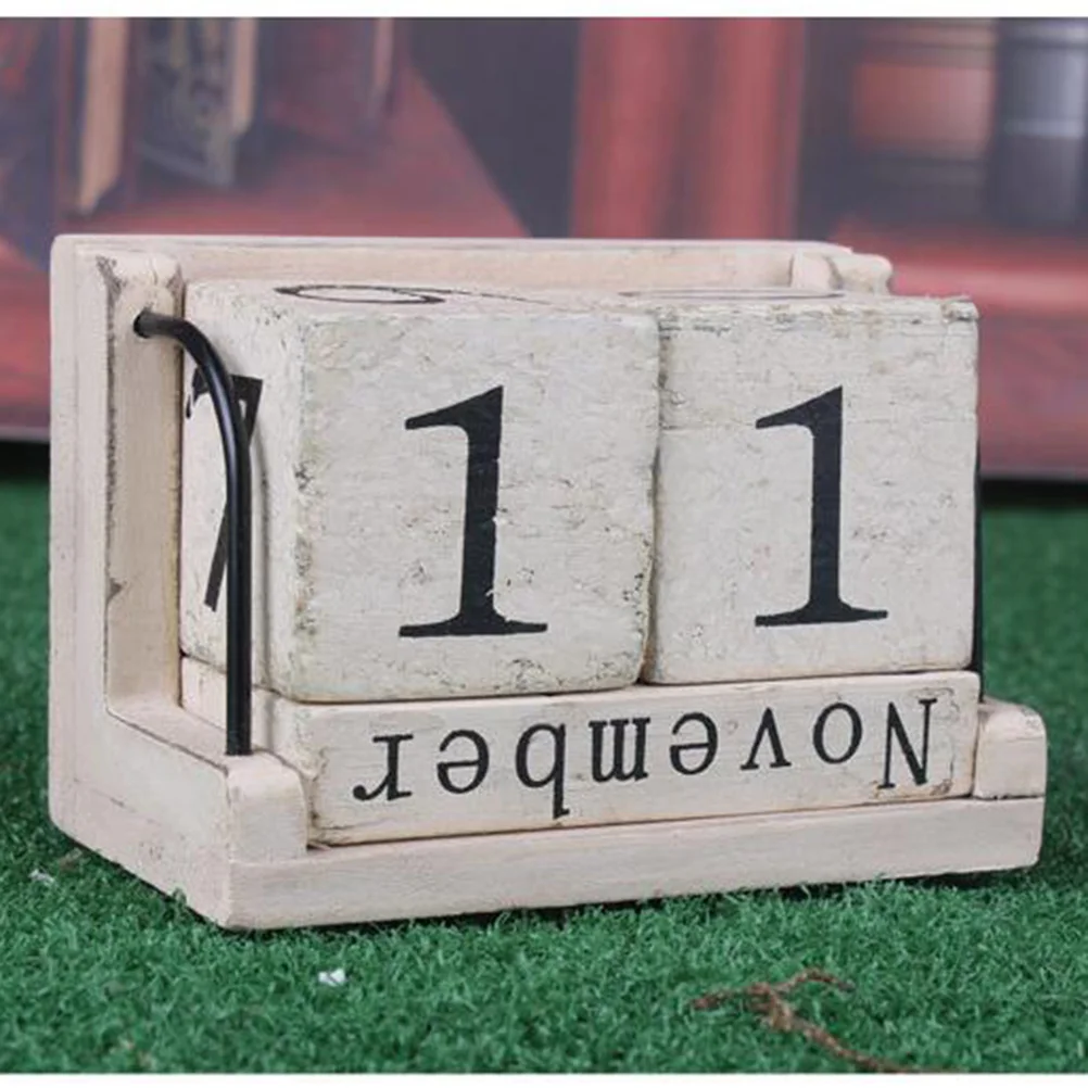 

1Pcs Wooden Perpetual Desk Calendar Vintage Style Rustic Burned Effect Calendar Block Home Decor Office Table Planner