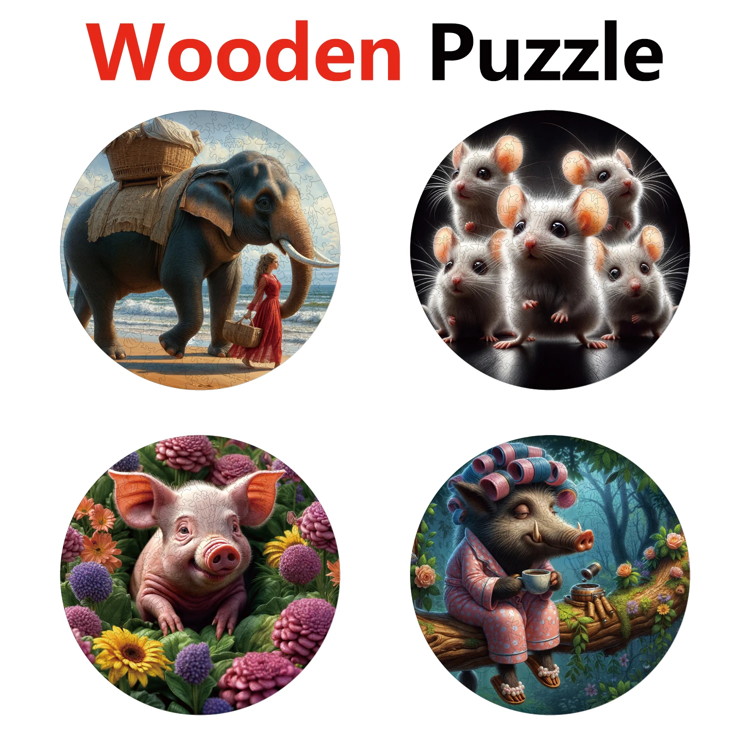 

Elephants Mice Pigs Wild Boars Animal Puzzles High Quality Jigsaw Puzzle Wooden Puzzle Best Christmas Gift