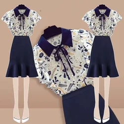 Women's Fashion Elegant Outfits 2023 Summer New Arrival Korean Commuter Chiffon Shirt Fish Tail Half Skirt Two Piece Set