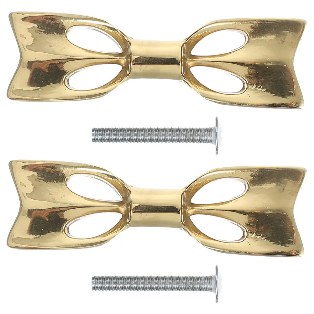 

2 set 2 Sets Brass Bow Handle Cabinet Furniture Pulls Gold Drawer Knobs Decorative Bowknot Hardware Dresser Cupboard Handles