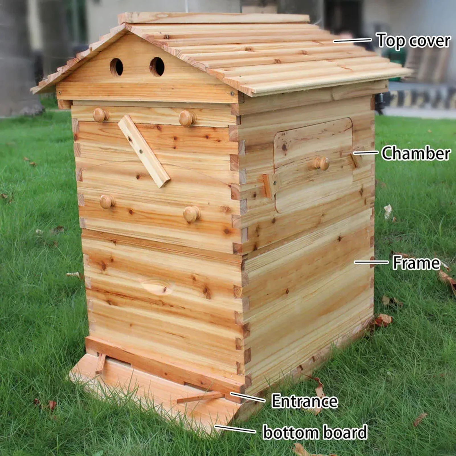 Ruche automatique en bois avec 7 nids d'abeilles, boîte en bois, équipement d'apiculture, outil d'apiculteur pour fourniture de ruche d'abeilles 66x43x26cm