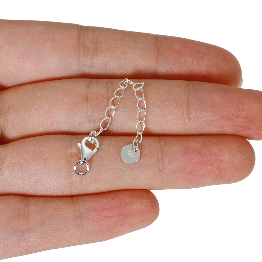2pcs 925 Sterling Silver Extension Chains With Heart Round Tag Lobster Clasps for Necklace Bracelets DIY Jewelry Wholesale