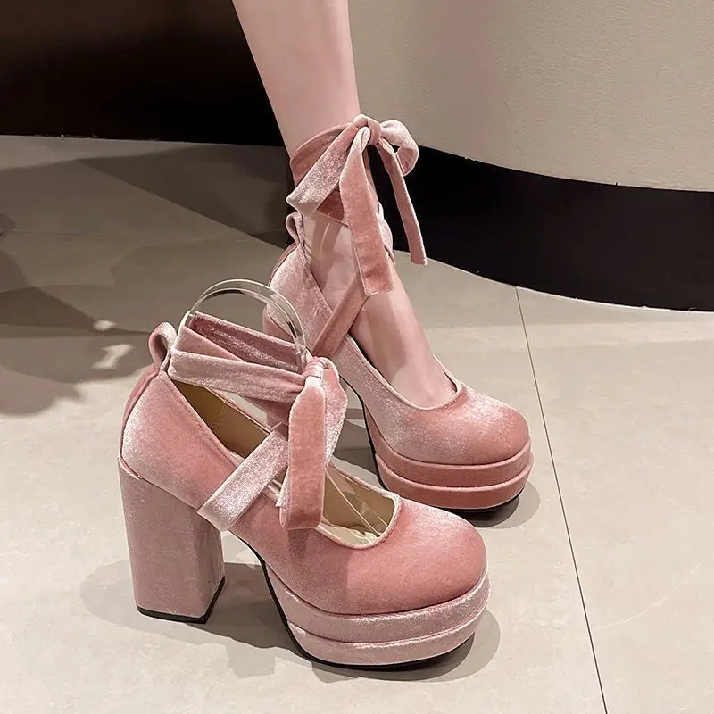 Designer Platform Women Mary Jane Shoes Fashion Elegant Cross Strap Thick Heel Shoes Ladies College Style Dress Pumps Shoes view 4