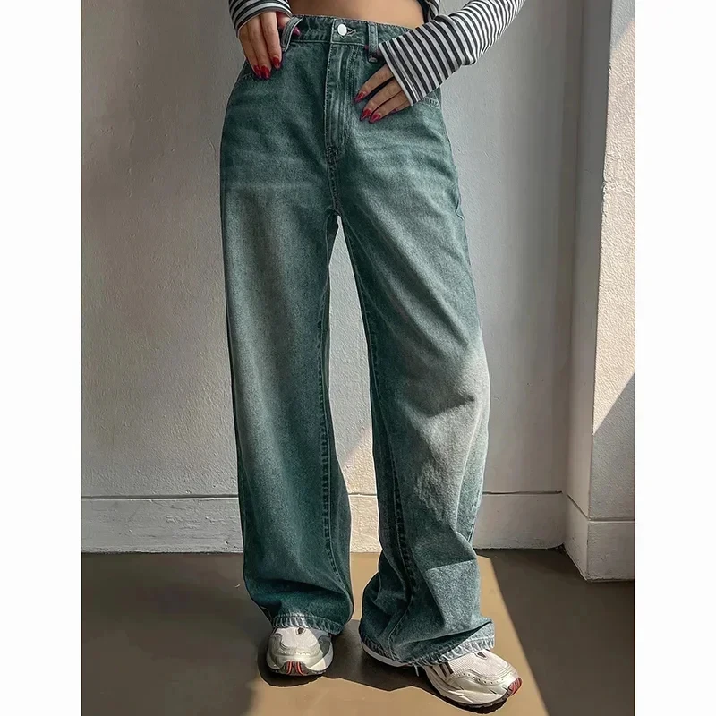 

Повседневные джинсы с высокой талией для девочек, женские мешковатые прямые джинсы, джинсовые брюки, женские классические корейские модные повседневные брюки