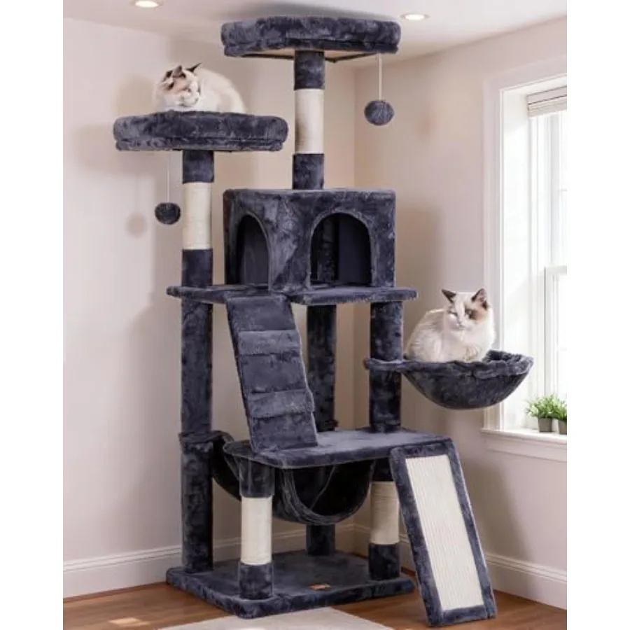 

Cat Tree Cat Tower for Indoor Cats Multi-Level Cat Furniture Condo with Padded Plush Perch Cozy Basket and Scratching Board Smo