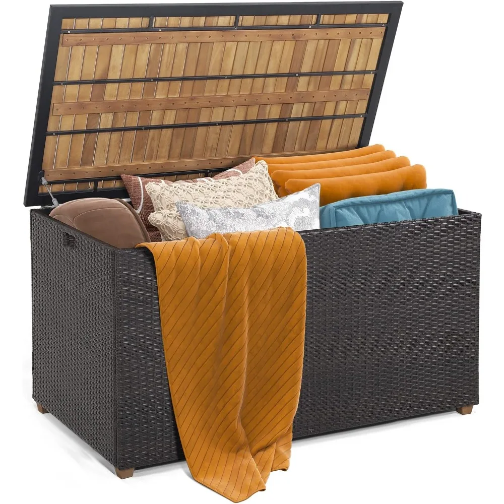 

134 gallon outdoor storage box, willow terrace box with solid acacia wood and waterproof zipper lining