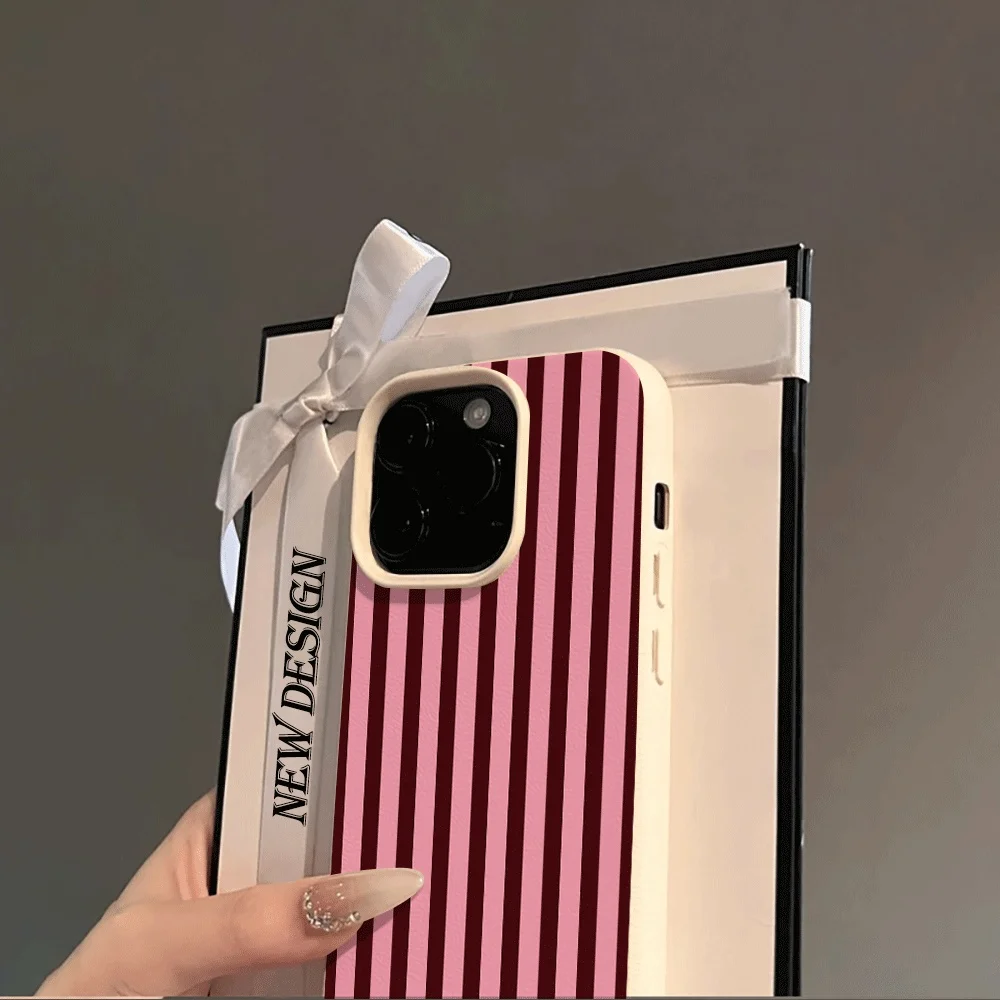Koreanischer Stil Weinrot-Rosa Gestreifter Handyhülle für iPhone 17 16 15 14 13 12 11 Pro Max Plus 17 Silikon Matt Stoßfeste Hülle – Detail 3