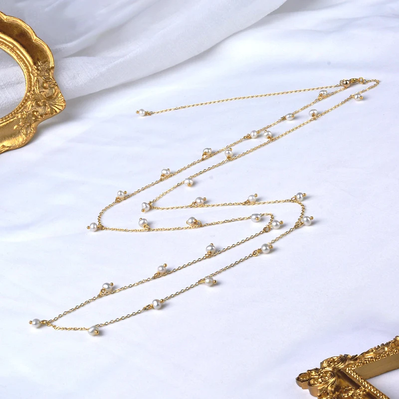 NYMPH Fine Jewelry Natural Freshwater Pearl Waist Chain Handmade  Genuine 14K Gold Injection Gift for Women Y10013