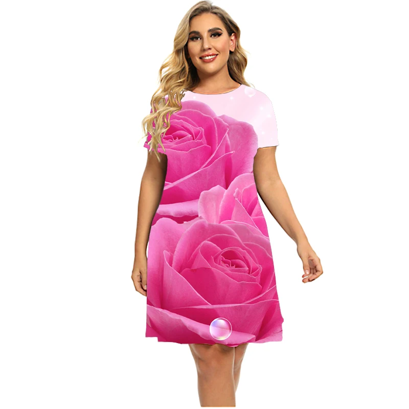 Vestidos con estampado Floral para mujer, ropa holgada de manga corta con cuello redondo, talla grande 6XL, 2023