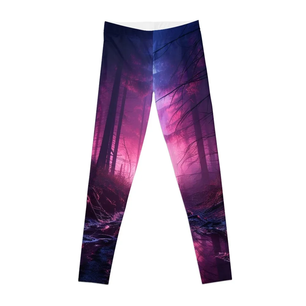 Neon pink blue green light pine forest jungle Leggings Sweatpants Women's fitness Womens Leggings