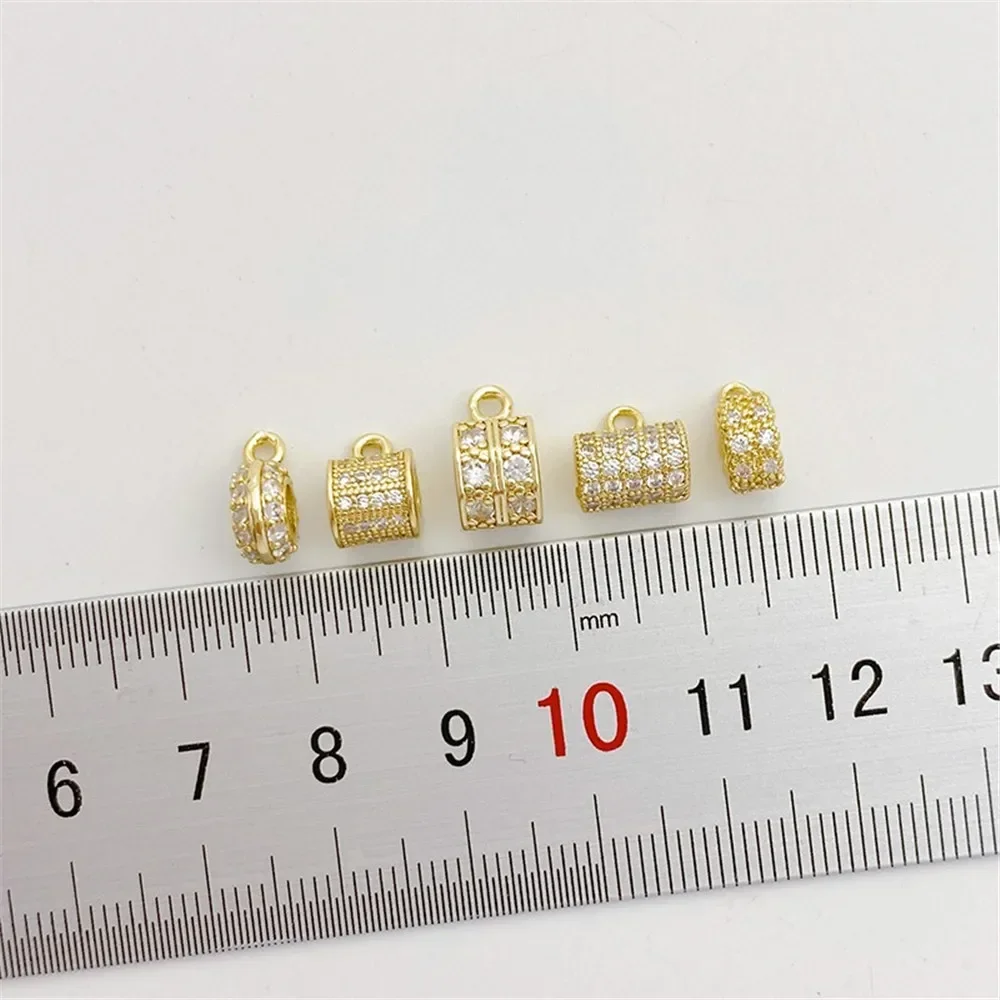 14K Gold Silver Zirconium-inlaid Hanging Ring Large Hole Passepartout Partition Bucket Bead DIY String Bracelet Necklace Materia