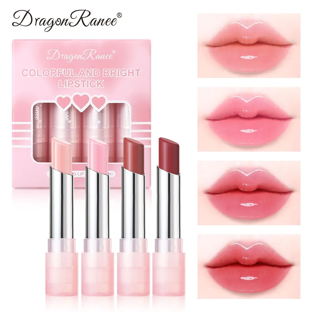 Set de 4 Labiales en Tonos Rosados, Fáciles de Aplicar, No Pegajosos, Hidratantes, Set de Regalo Navideño, Caja de Regalo Combinada con Labiales
