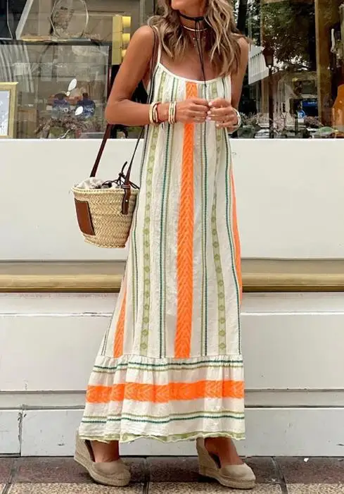 

2026 Summer New Fashion Women's U-Neck Dress Bohemian Print Sexy Strap Loose Dress Personalized Street Sleeveless Splice Dress