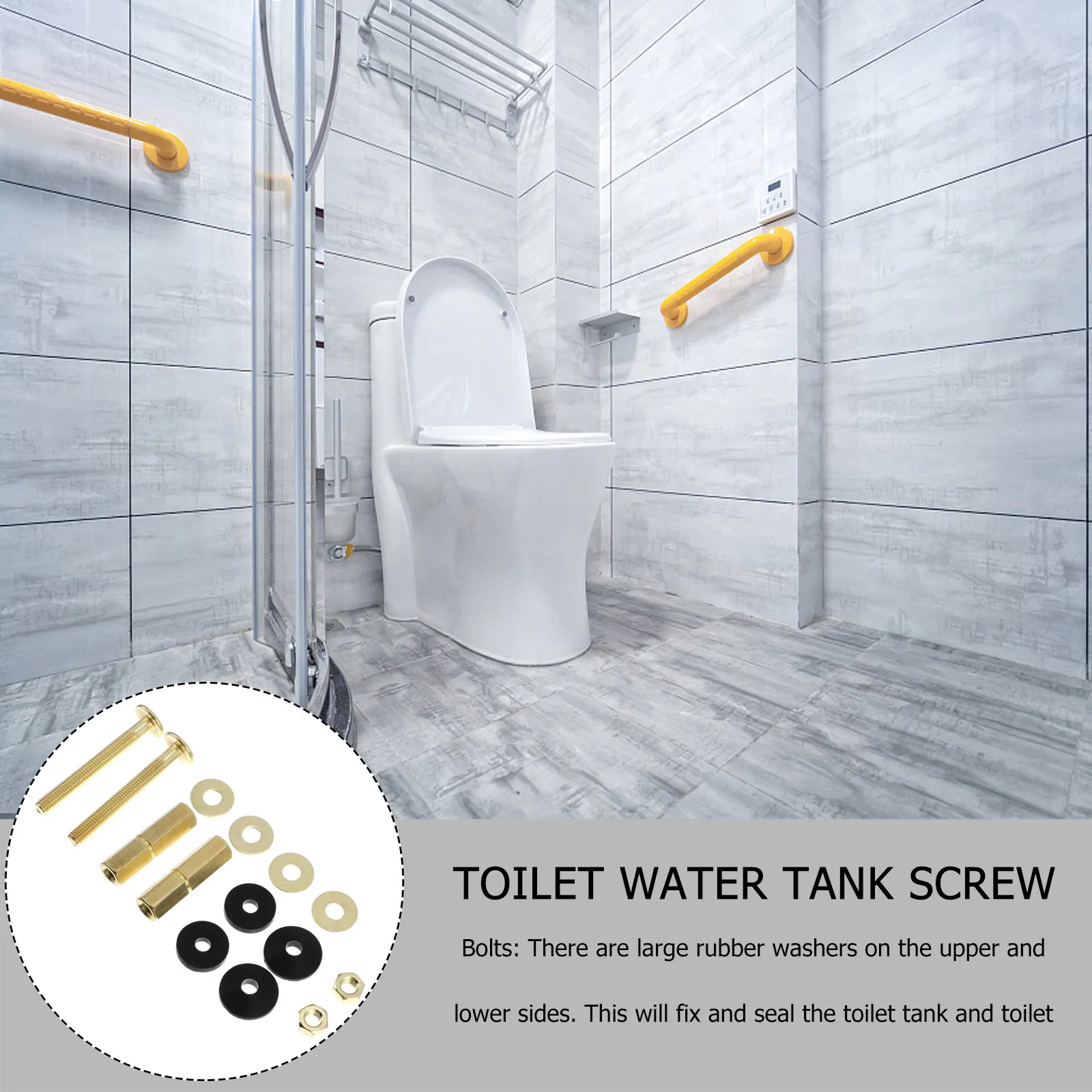 1Set Sturdy Tank to Bowl Repair Kit Featuring Extra Long Bolt Bottom Lock Nut Upper Lower Sealing Washers for Split Toilets