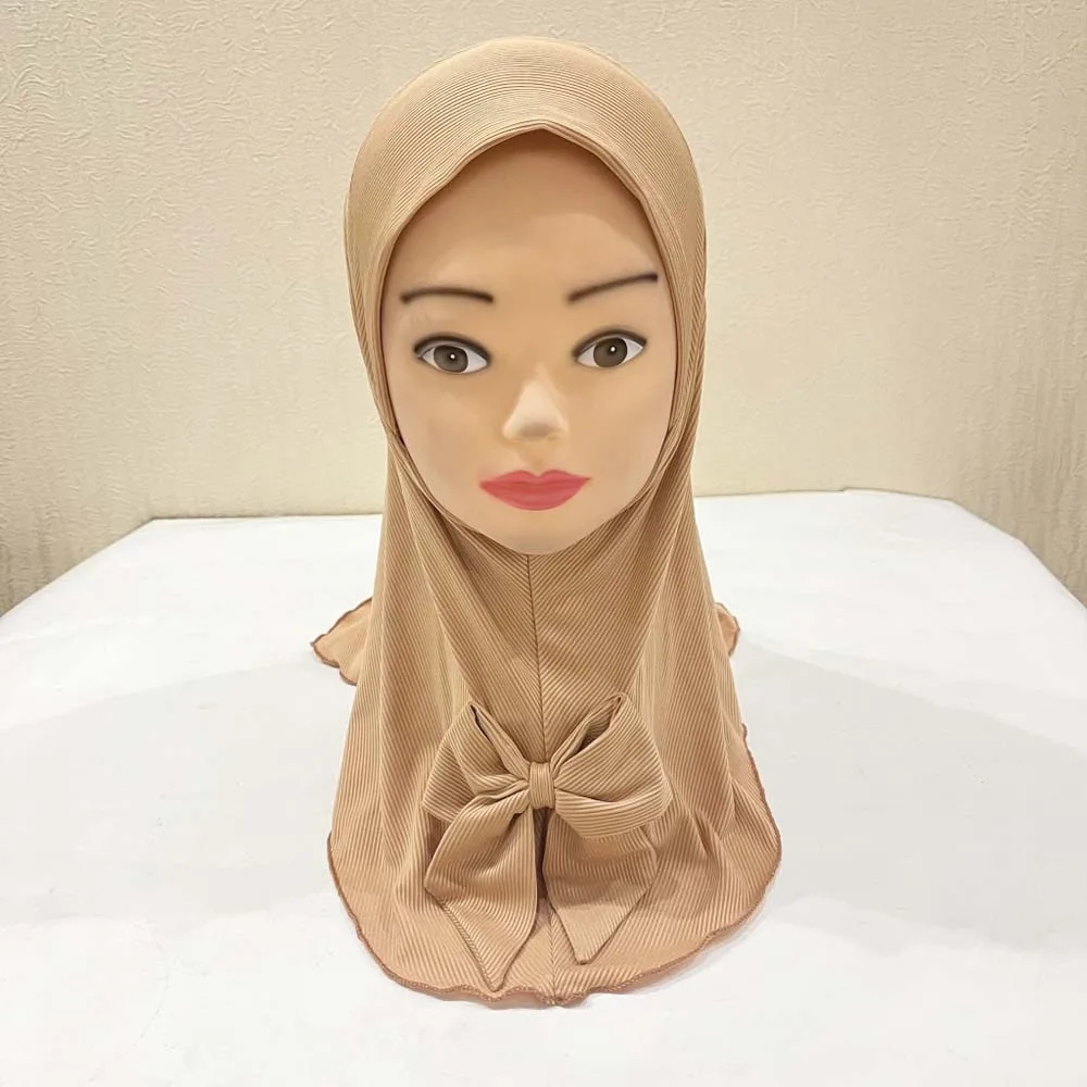 

Breathable Kids Instant Hijab Elastic Chin Support Pre-Stitched Design Girls Bowknot Headscarf Non-Slip Fit Lightweight and Soft