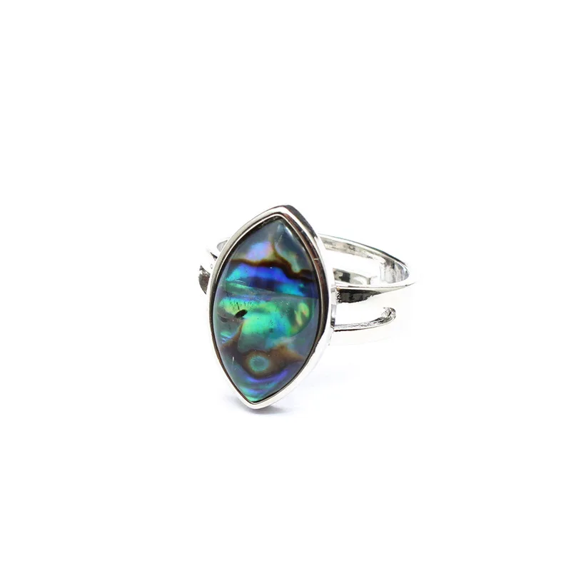 Natural Paua Shell Finger Rings Men Girl Mother of Pearl Abalone Shell Colorful Yellow Silver Color White Wedding Band