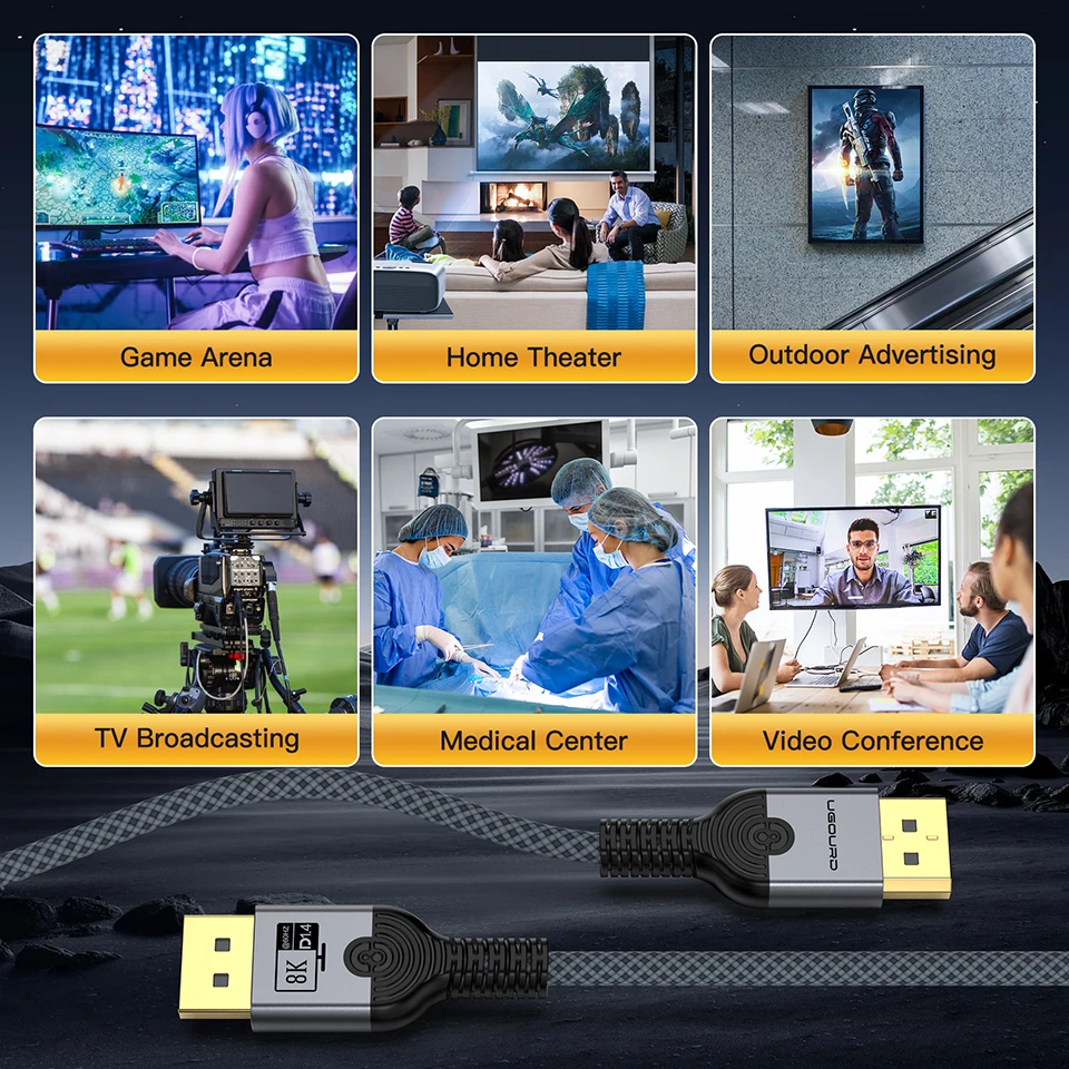 UGOURD DP1.4 Kabel 8K 60HZ DP 1.4 1.2 Kabel 4K 120HZ 144HZ UHD Ultra High Definition Video Displayport Kabel 3m 5m für Projektor – Detail 7