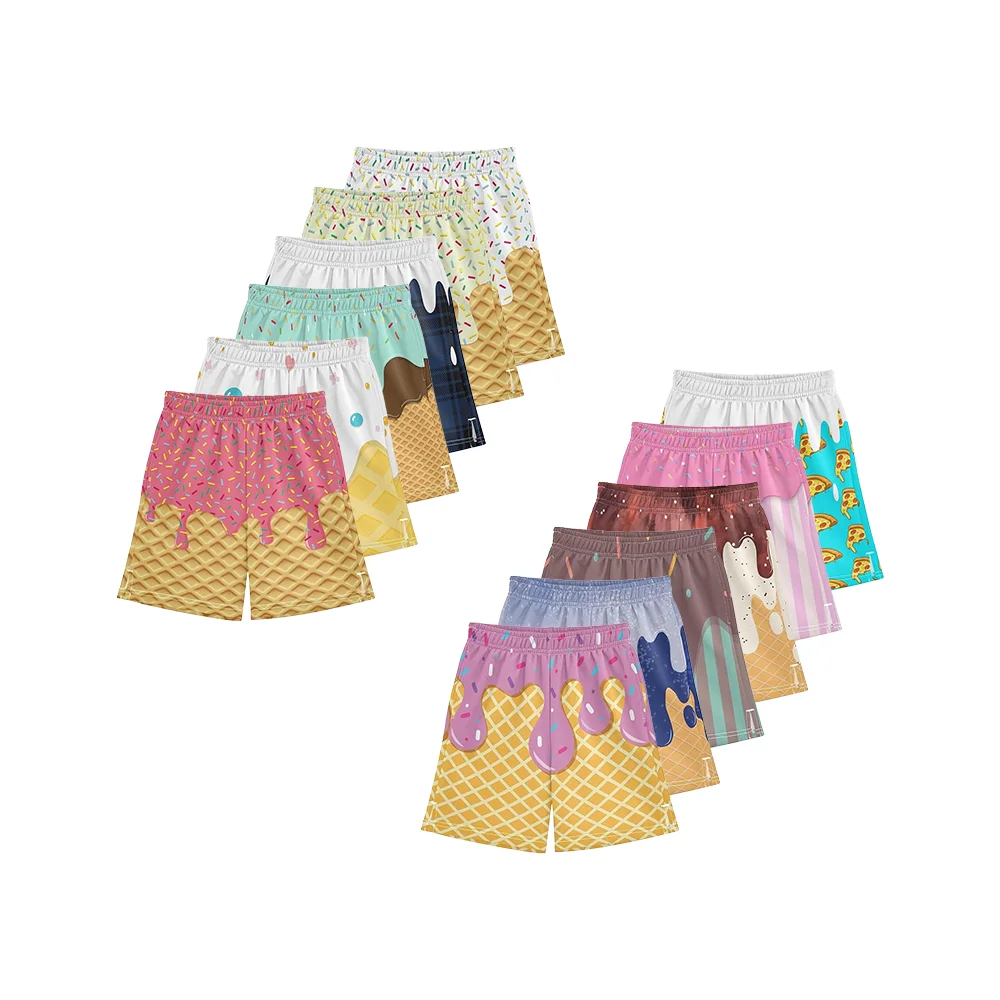 

Hot-selling Fashion Series Popular Ice Cream Pattern Seaside Cool Shorts Quick-drying Men's and Women's Same Leisure Shorts