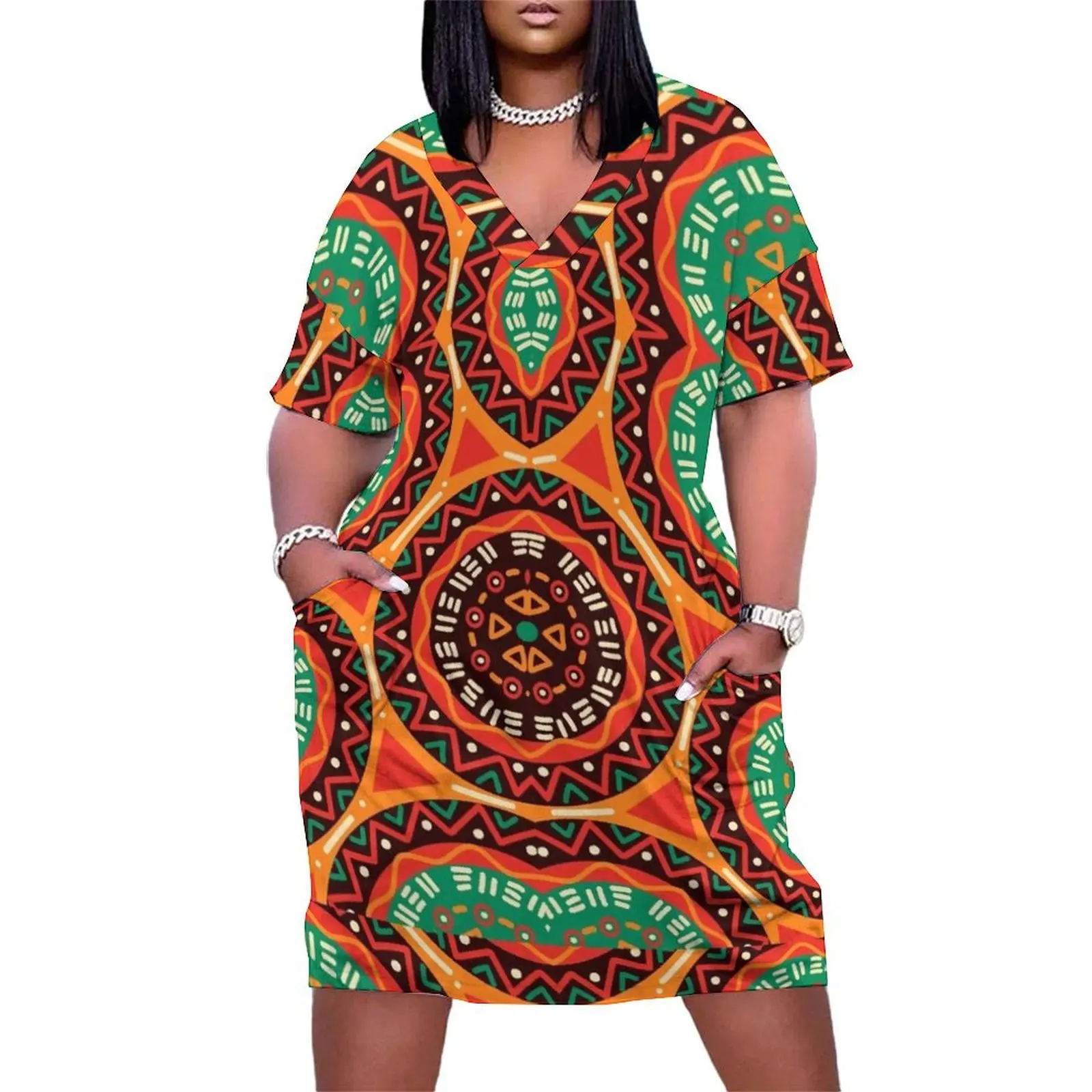 Circular African Pattern Loose Pocket Dress sensual sexy dress for women beach dress loose summer for women 2024