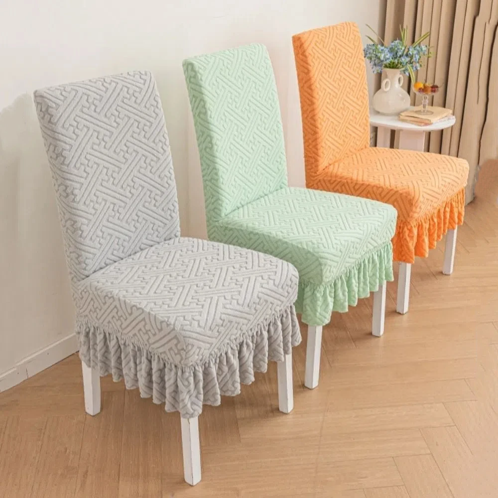 

Twill Skirt Edge Chair Covers Jacquard Universal Seat Covers Anti-dirty Home Decor Dining Chair Protector Living Room