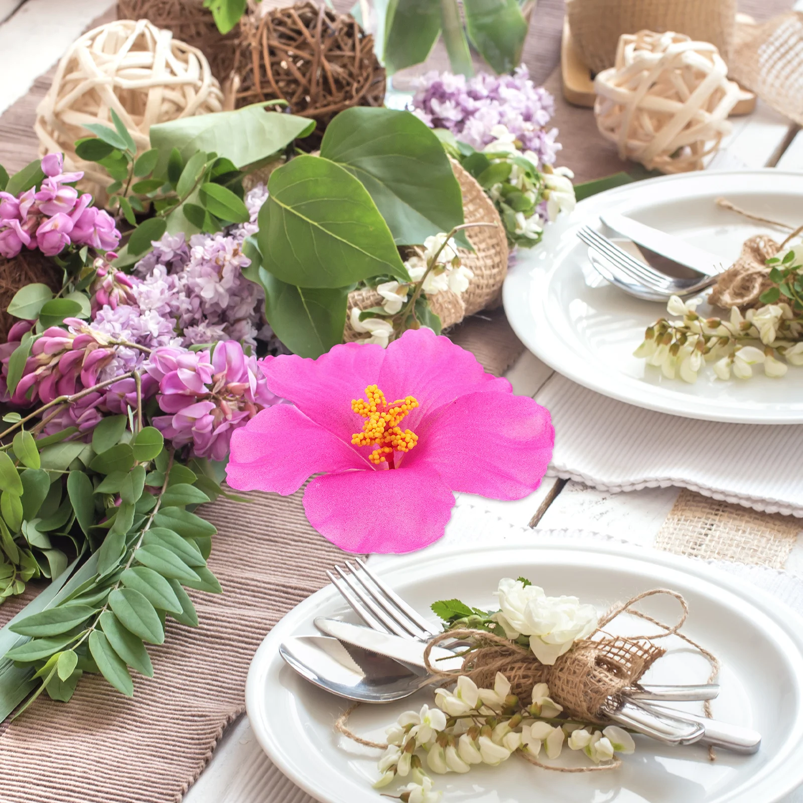 

10Pcs Artificial Tropical Flowers Hibiscus Simulation Blooms for Hawaiian Theme Party Outdoor Decor Wedding Festival