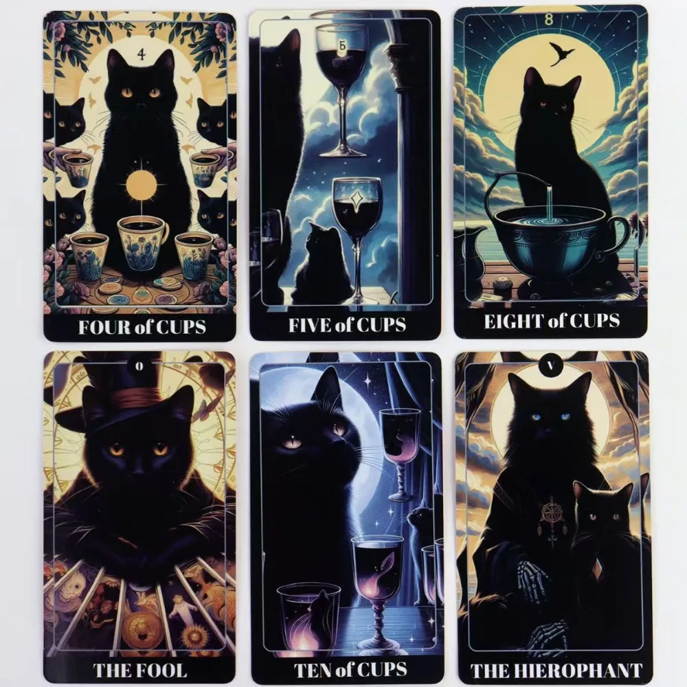 Black Cat Tarot Shadowy Cat Deck Feline Deck 78 Pcs Tarot Cards Based on Rider Waite System for Beginners 10.3*6cm