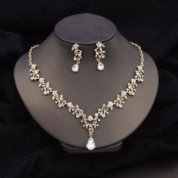 Gorgeous Crystal Fashion Jewelry Sets for Women Luxury Choker Necklace Earrings Prom Wedding Dress Bridal Necklace Sets