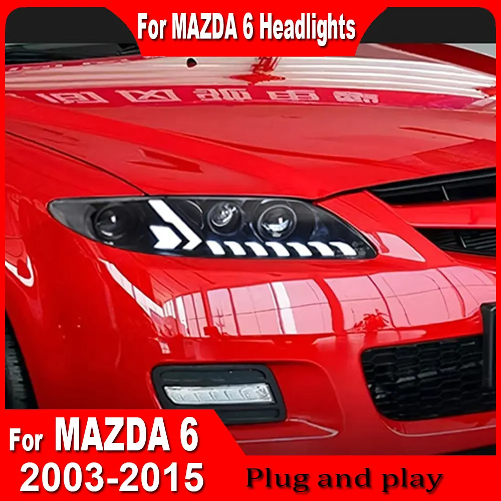 Car Lights for Mazda 6 LED Headlight 2003-2012 Mazda6 LED DRL Projector Lens Dynamic Signal Angel Eye Automotive Accessories
