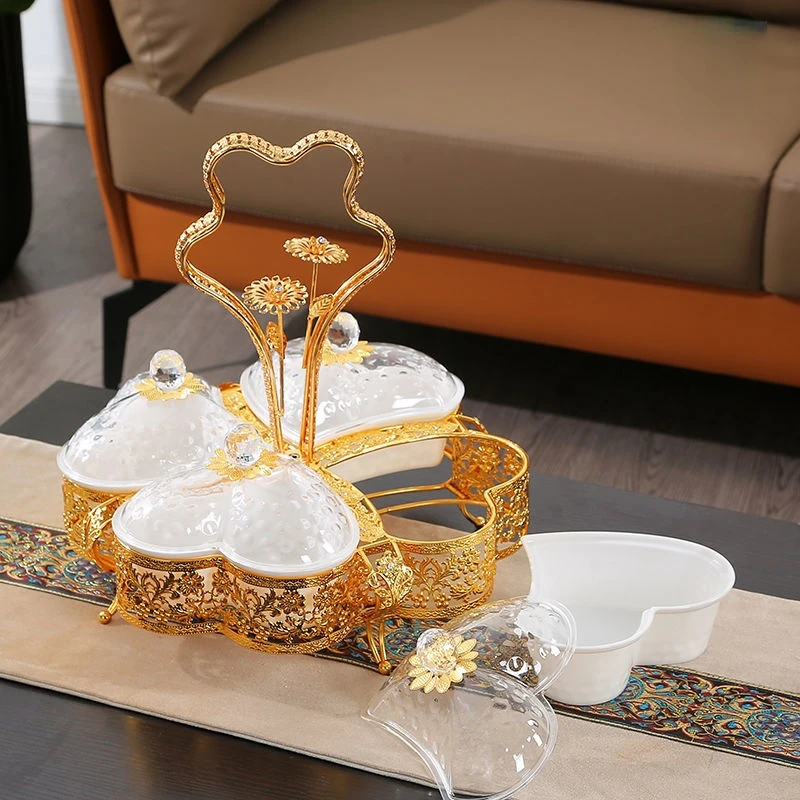 GP15 Luxury Fruit Plates Home Creative Fashion Fruit Bowl Living Room European Style Partition with Cover Candy Dried Fruit Tray