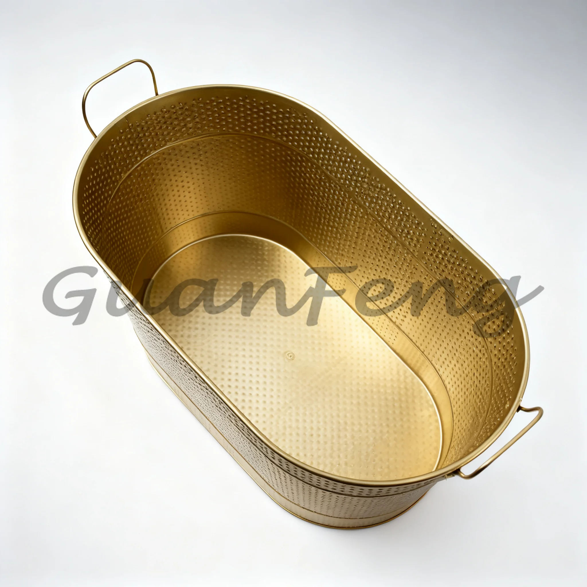 Commercial Large Oval Galvanized Iron Champagne Ice Bucket, Golden Beer Ice Basin for Bar, KTV & Party Use