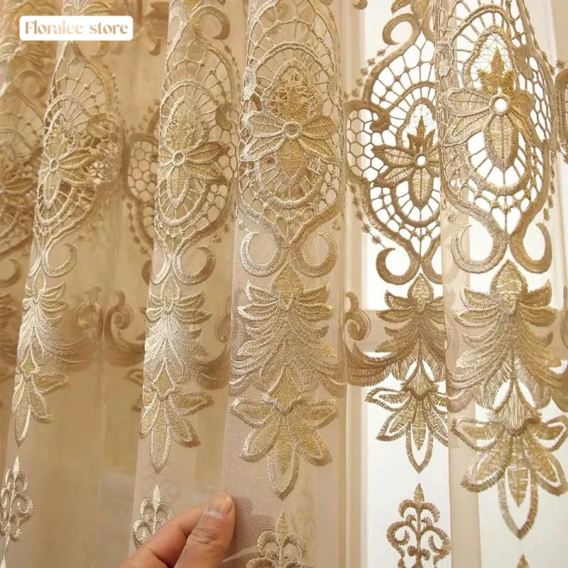 

European Royal Beige Luxury Tulle Curtains for Living Room Bedroom Window Screen Elegant Drapes Home Decor High-end Yarn