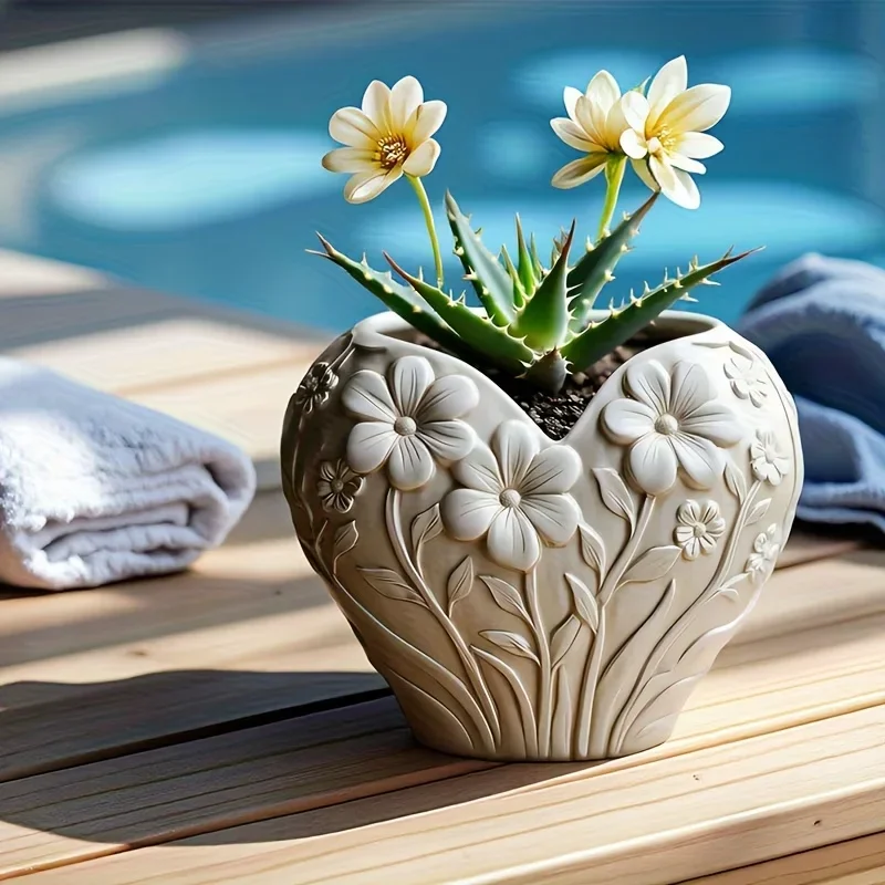 

H7EB Heart Flower Container Silicone Mold for Handmade Jewelry Crafting Resin Casting and Home Deck Easy Releasing Design